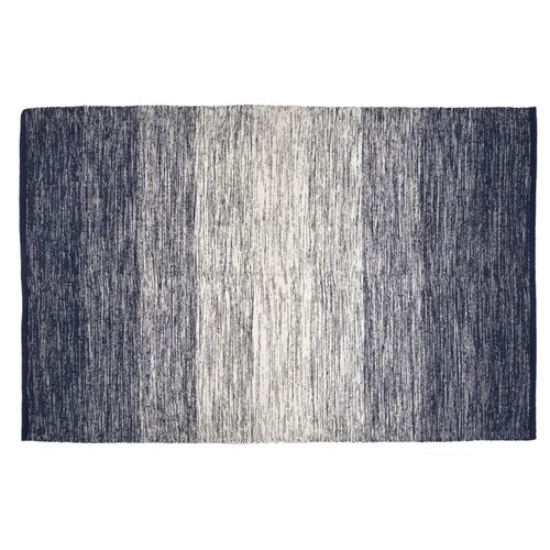 Tapis 120 X 180 Cm Coton Brodé Avec Dégradé De Bleu Vieilli – Saphir