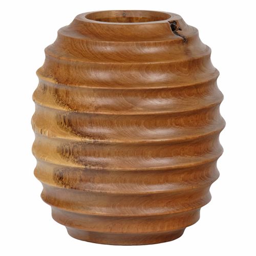 Vase Décoratif Ovale H. 26 Cm En Bois De Teck Massif - Higgins