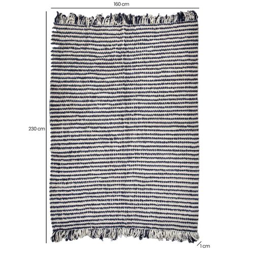 Tapis 160 X 230 Cm Texturé Bleu Marine Et Blanc Avec Franges – Soho