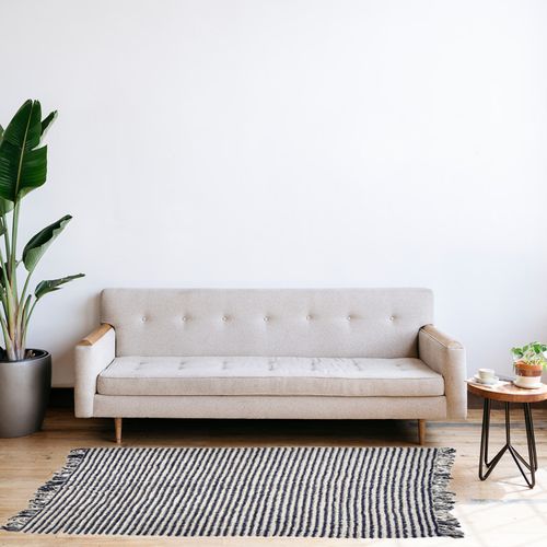 Tapis 160 X 230 Cm Texturé Bleu Marine Et Blanc Avec Franges – Soho