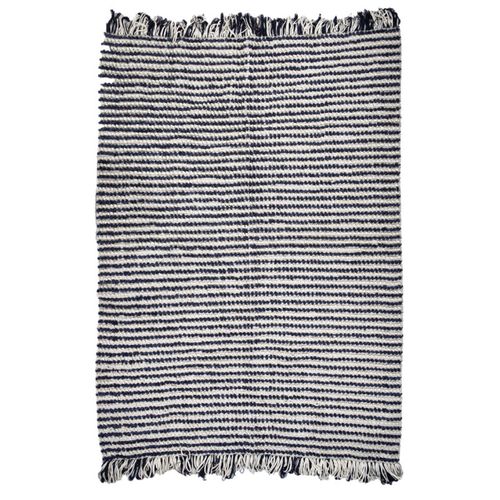 Tapis 160 X 230 Cm Texturé Bleu Marine Et Blanc Avec Franges – Soho