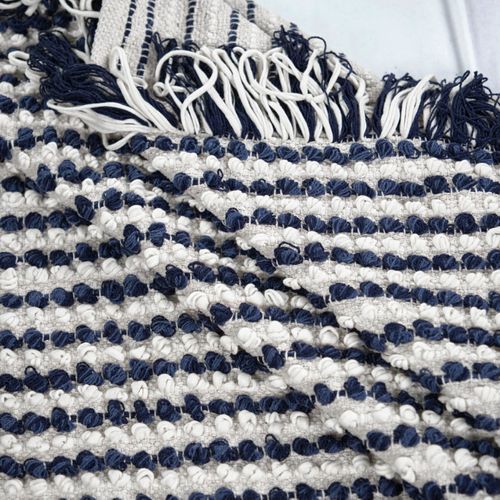 Tapis 160 X 230 Cm Texturé Bleu Marine Et Blanc Avec Franges – Soho