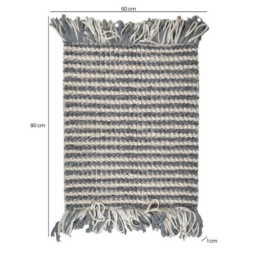 Tapis 60 X 80 Cm Texturé Gris Clair Et Blanc Avec Franges – Soho