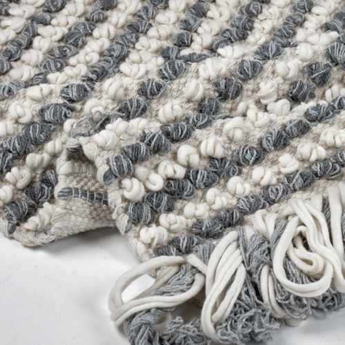 Tapis 60 X 80 Cm Texturé Gris Clair Et Blanc Avec Franges – Soho