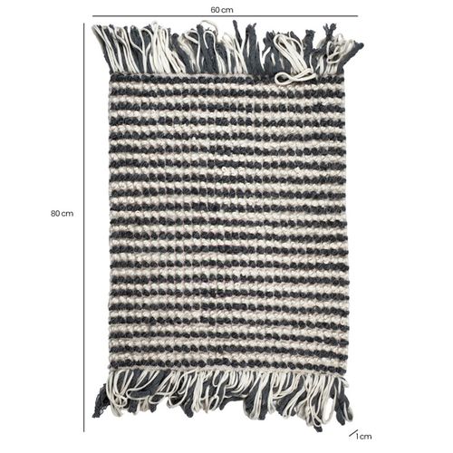 Tapis 60 X 80 Cm En Texturé Gris Foncé Et Blanc Avec Franges – Soho
