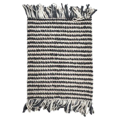 Tapis 60 X 80 Cm En Texturé Gris Foncé Et Blanc Avec Franges – Soho
