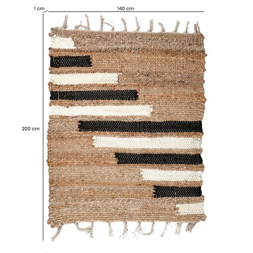 Tapis 140 X 200 Cm Tressé En Jute Avec Motifs Noir Et Blanc – Dune