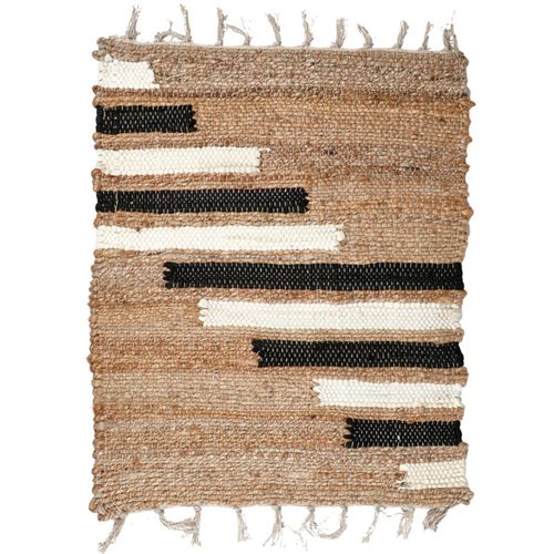 Tapis 140 X 200 Cm Tressé En Jute Avec Motifs Noir Et Blanc – Dune