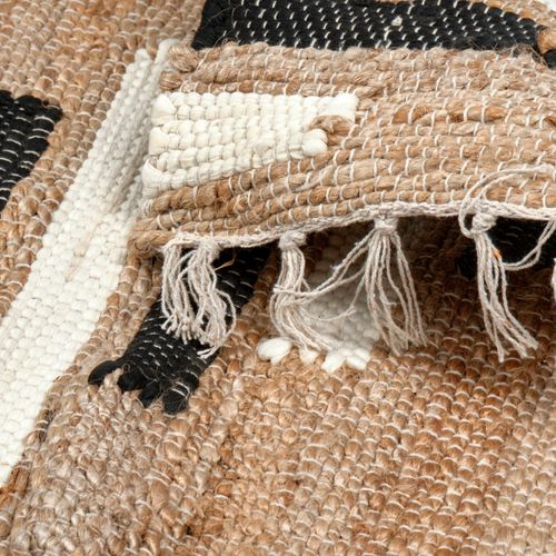 Tapis 140 X 200 Cm Tressé En Jute Avec Motifs Noir Et Blanc – Dune