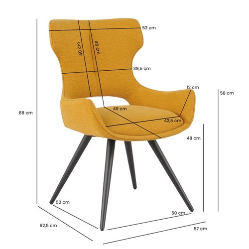Lot 2 Chaises Pivotantes 180° En Tissu Jaune Et Pieds Métal – Seville