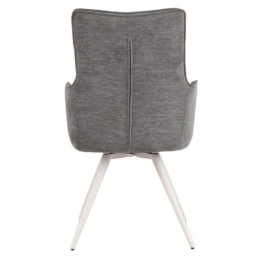 Chaise Pivotante 180° Tissu Gris Foncé Et Pieds Métal Blanc - Sabrina