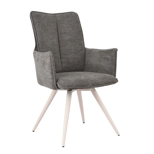 Chaise Pivotante 180° Tissu Gris Foncé Et Pieds Métal Blanc - Sabrina