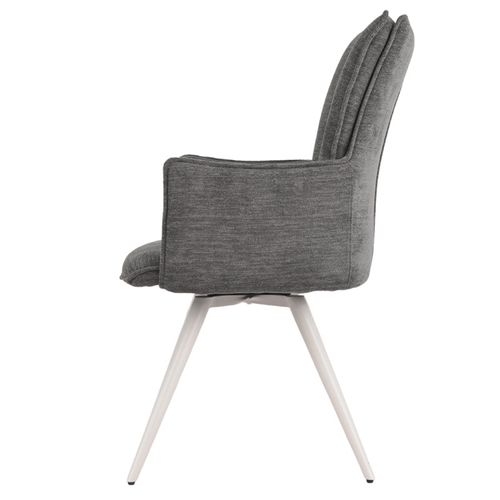 Chaise Pivotante 180° Tissu Gris Foncé Et Pieds Métal Blanc - Sabrina