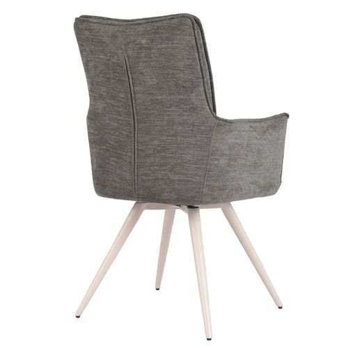 Chaise Pivotante 180° Tissu Gris Foncé Et Pieds Métal Blanc - Sabrina