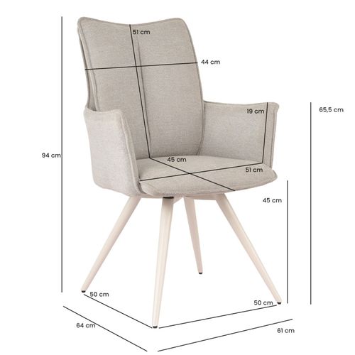 Chaise Pivotante 180° En Tissu Beige Avec Pieds Métal Blanc - Sabrina