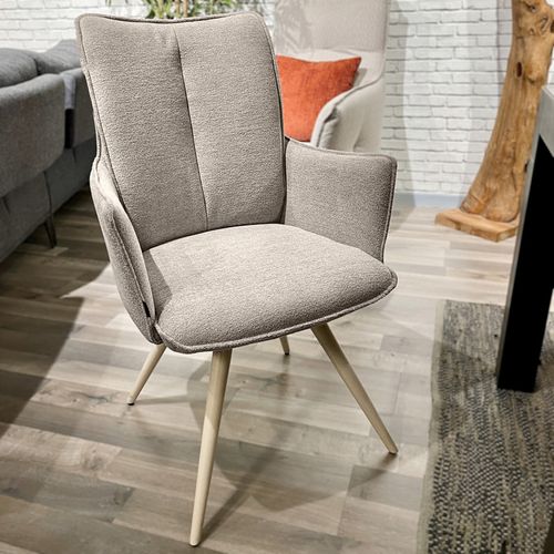 Chaise Pivotante 180° En Tissu Beige Avec Pieds Métal Blanc - Sabrina