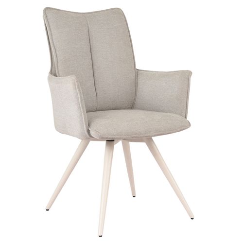 Chaise Pivotante 180° En Tissu Beige Avec Pieds Métal Blanc - Sabrina