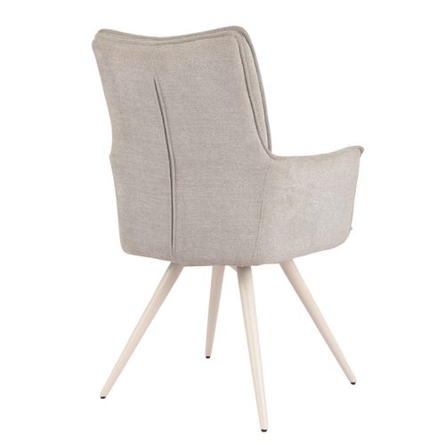 Chaise Pivotante 180° En Tissu Beige Avec Pieds Métal Blanc - Sabrina