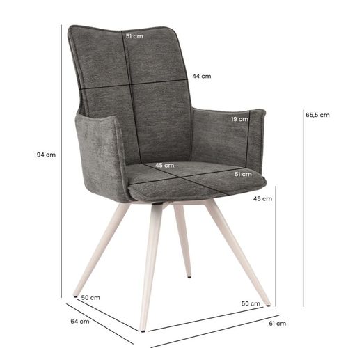 Lot 2 Chaises Pivotantes 180° Gris Foncé Pieds Métal Blanc - Sabrina