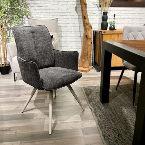 Lot 2 Chaises Pivotantes 180° Gris Foncé Pieds Métal Blanc - Sabrina