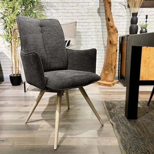 Lot 2 Chaises Pivotantes 180° Gris Foncé Pieds Métal Blanc - Sabrina