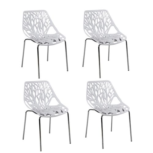 Lot De 4 Chaises Empilables Blanches Avec Pieds Métal Chromé - Timber