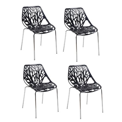 Lot De 4 Chaises Empilables Noires Avec Pieds Métal Chromé - Timber
