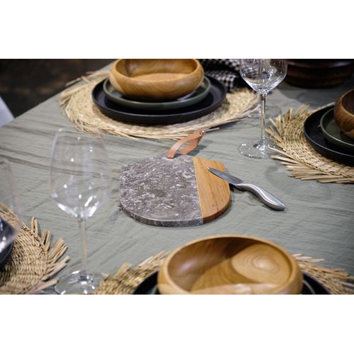 Planche à Découper Ovale 28 Cm En Marbre Gris Et Bois De Teck – Thena