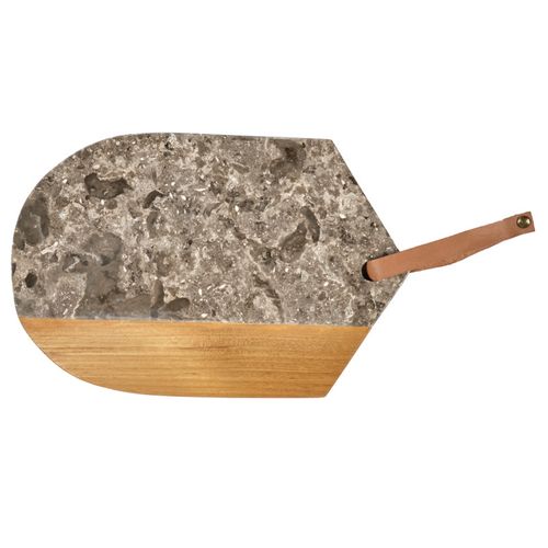Planche à Découper Ovale 28 Cm En Marbre Gris Et Bois De Teck – Thena