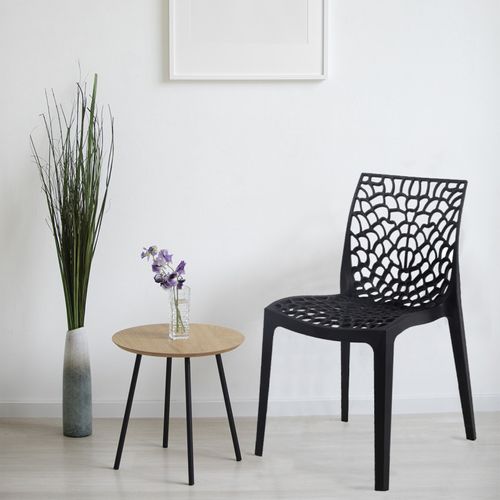 Lot De 4 Chaises De Repas Noires Ajourées Et Empilables - Gruyer 2