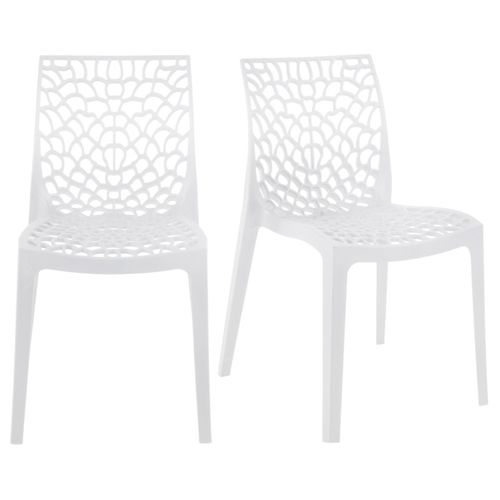 Lot De 2 Chaises De Repas Blanches Ajourées Et Empilables - Gruyer 2