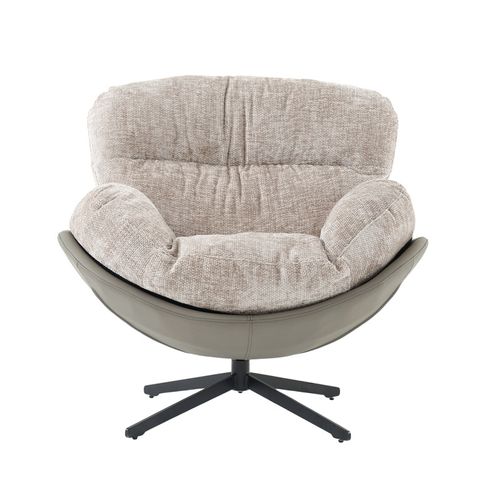 Fauteuil Rotatif 360° Tissu Doux Beige Et Pieds Métal Noir - Cornelia