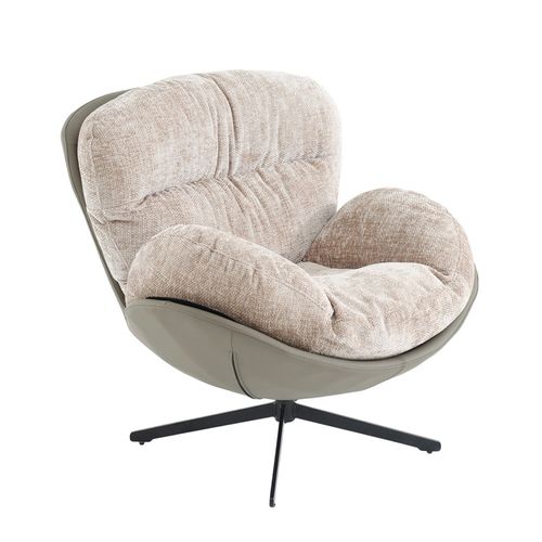 Fauteuil Rotatif 360° Tissu Doux Beige Et Pieds Métal Noir - Cornelia