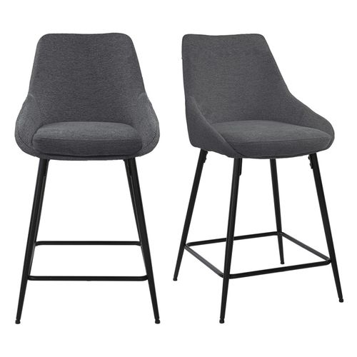 Lot 2 Chaises De Bar Tissu Anthracite Et Pieds En Métal Noir - Jazzy 2
