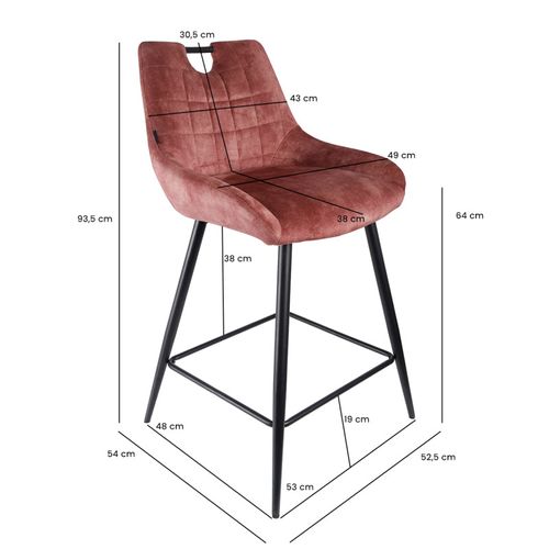 Lot 2 Tabourets De Bar En Velours Rose Avec Pied Métal Noir - Brandy