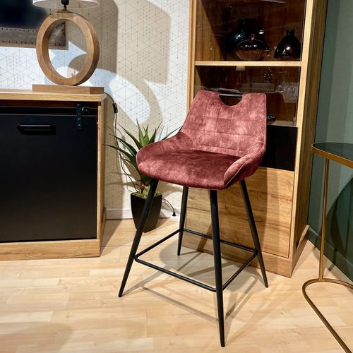 Lot 2 Tabourets De Bar En Velours Rose Avec Pied Métal Noir - Brandy