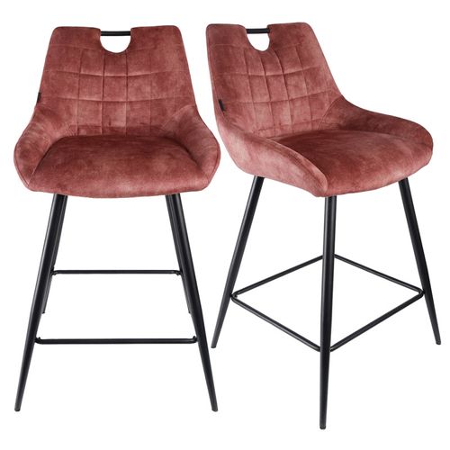 Lot 2 Tabourets De Bar En Velours Rose Avec Pied Métal Noir - Brandy