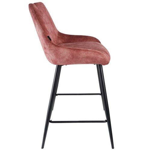 Lot 2 Tabourets De Bar En Velours Rose Avec Pied Métal Noir - Brandy