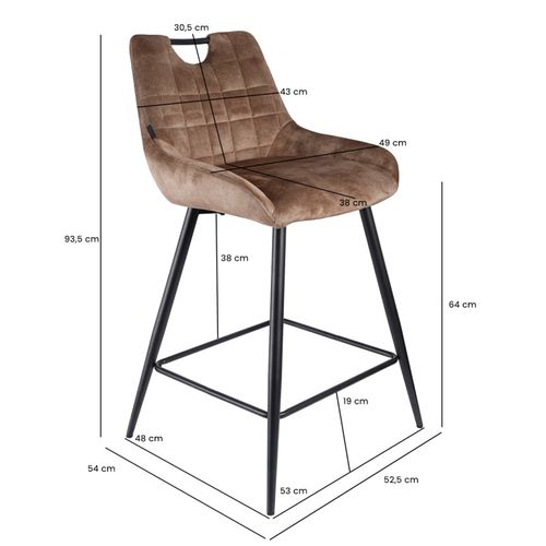 Lot 2 Tabourets De Bar En Velours Marron Avec Pied Métal Noir - Brandy