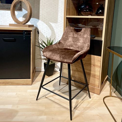 Lot 2 Tabourets De Bar En Velours Marron Avec Pied Métal Noir - Brandy
