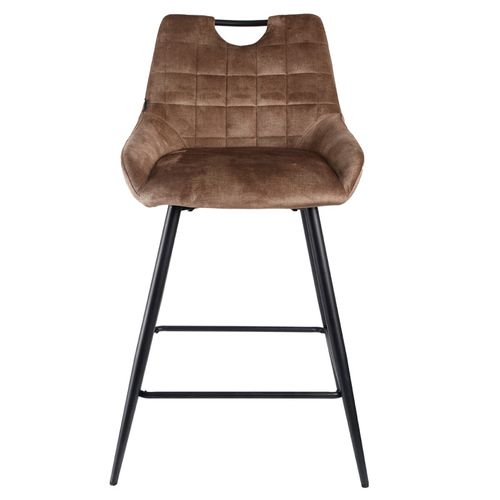 Lot 2 Tabourets De Bar En Velours Marron Avec Pied Métal Noir - Brandy