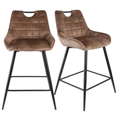 Lot 2 Tabourets De Bar En Velours Marron Avec Pied Métal Noir - Brandy