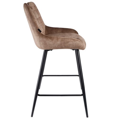 Lot 2 Tabourets De Bar En Velours Marron Avec Pied Métal Noir - Brandy