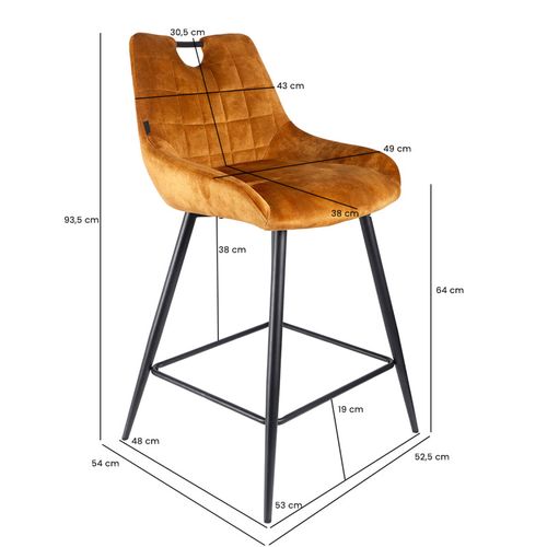 Lot 2 Tabourets Bar En Velours Jaune Moutarde Pied Métal Noir - Brandy