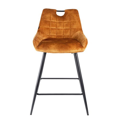 Lot 2 Tabourets Bar En Velours Jaune Moutarde Pied Métal Noir - Brandy