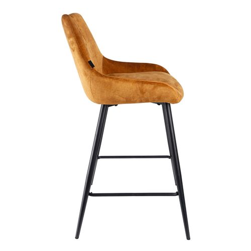 Lot 2 Tabourets Bar En Velours Jaune Moutarde Pied Métal Noir - Brandy