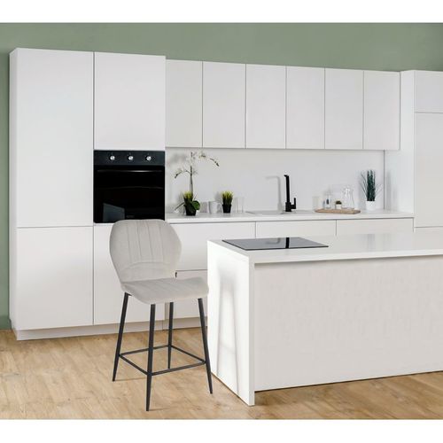 Lot 2 Tabourets De Bar Velours Gris Clair Pieds Métal Noir - Emilio 2