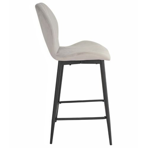 Lot 2 Tabourets De Bar Velours Gris Clair Pieds Métal Noir - Emilio 2