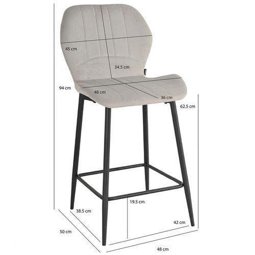 Lot 2 Tabourets De Bar Velours Gris Clair Pieds Métal Noir - Emilio 2