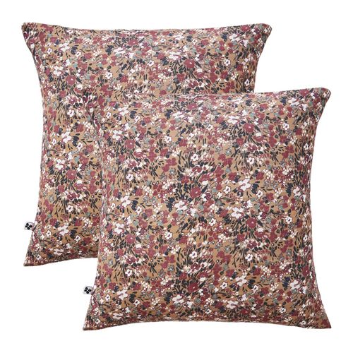 Lot 2 Taies 60 X 60 Cm En Gaze De Coton Camel Et Fleuri - Isabela 1